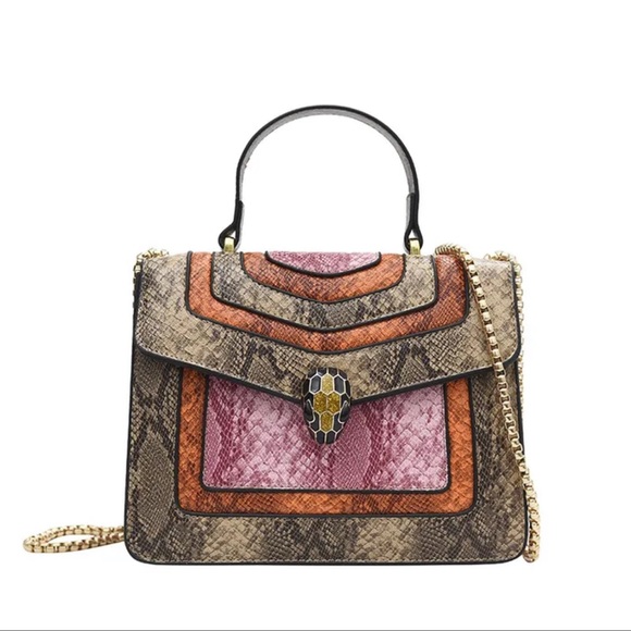 Three Tone Snake Pattern Purse (Orange, Brown, Pink) - Picture 6 of 6